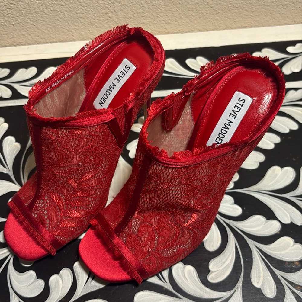 Steve Madden Women's Kourt Lace High Heel Dress Mules - Picture 6 of 7